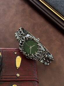 Fashionable Large Dial Men's Quartz Watch, Asymmetrical Dial Design Suitable For Daily Wear And Party Gift - Black - View 4