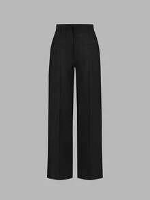 Pantalones rectos con costura sólida al frente - Negro - Ver 1