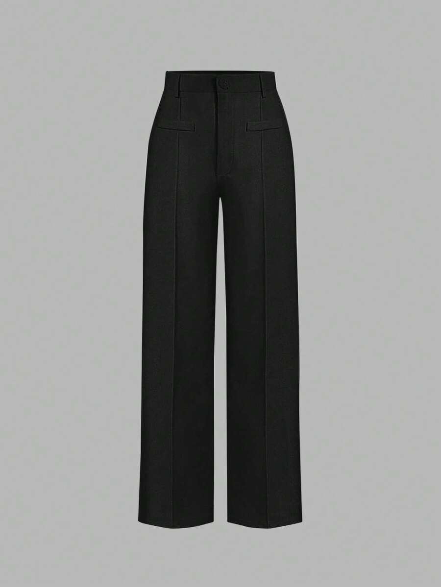 Pantalones rectos con costura sólida al frente - Negro - Ver 1