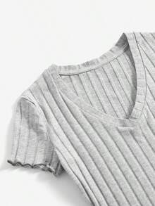 Body De Punto Acanalado Sólido Con Cuello En V Para El Verano - Gris Claro - Ver 3