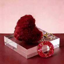 1 pieza Llavero de mujer con corazón de letra de resina beige y borla, llavero de estilo lindo, accesorio creativo como regalo para amigos - Borgoña 2 - Ver 12