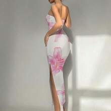 YijiaNvz  Vestido largo elegante con estampado floral de lirio para mujer, adecuado para la playa, resort, citas elegantes y románticas, festivales de música, vacaciones de primavera - Rosa - Ver 6
