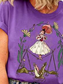 Flower Tightrope Walker Swea Tightrope Girl The Haunted Mansion Shirt Foolish Mortal Land Halloween Family Matching Outfi. Jpg Heavy-Duty Pure Cotton T-Shirt, Fashionable And Comfortable Wo's Cotton T-Shirt, Suitable For Weekends, Travel, Shopping, Outdoor Activities Or Leisure, High-Quality Durable Fabric Suitable For All Seasons, Fashionable Top, - Tím 5 - Xem 9