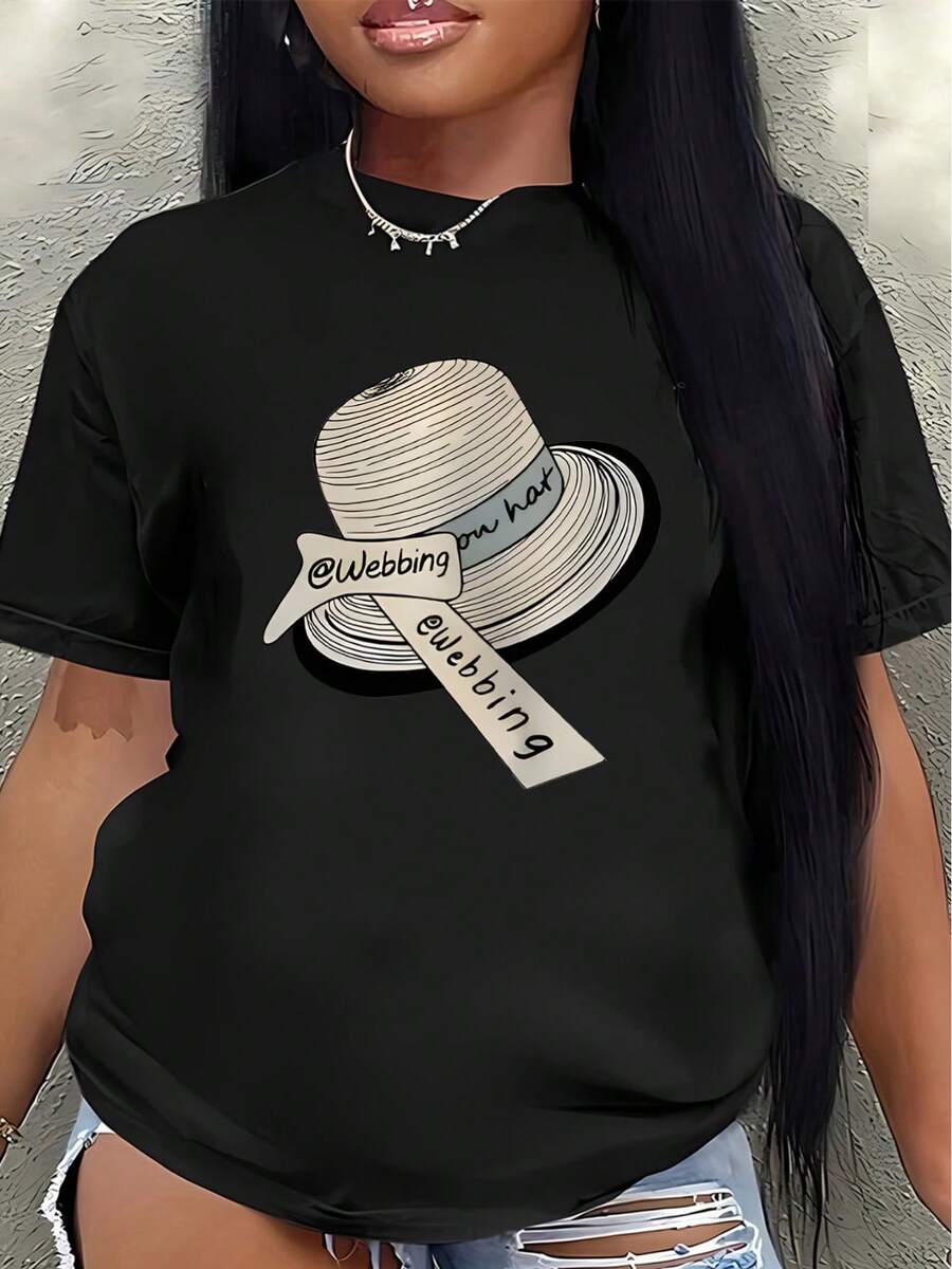 Camiseta de manga corta de poliéster con diseño de gorro, ligera y duradera, adecuada para uso casual en restaurantes o en casa, cómoda y ajustada para el uso diario.blusa casual mujer - Negro - Ver 1