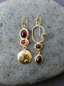 Creative Asymmetric Geometric Vintage Colorful Handmade Earrings For Women - Gold - View 15