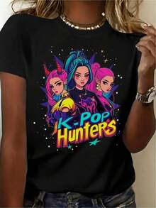 Camiseta única K-Pop Hunters diseño vibrante y colorido ideal para fanáticos de la música pop korea con estilo y2k perfecta para resaltar tu personalidad en cualquier ocasión. |   Diseño exquisito |   Suelto y cómodo |   Fácil de combinar | - Negro - Ver 7