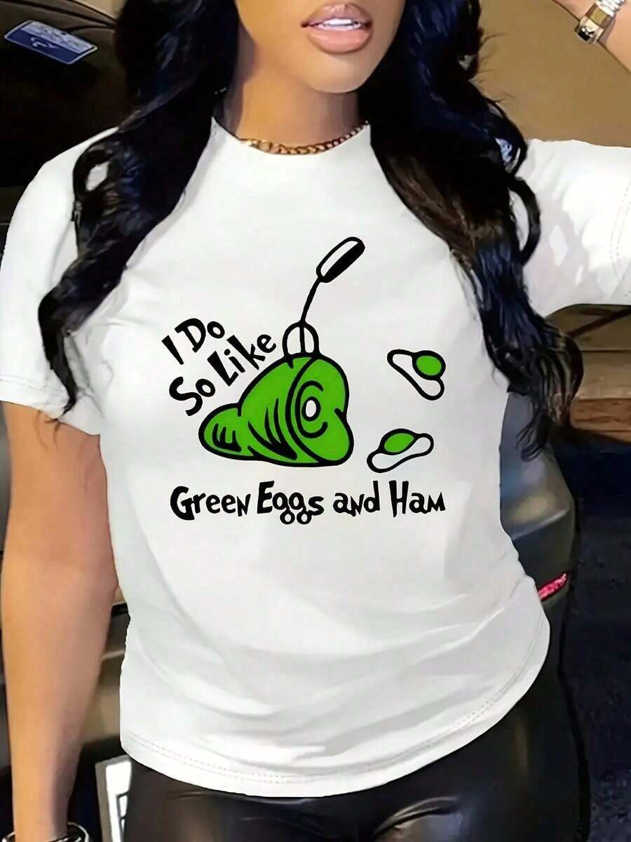 ComfortableCamiseta ligera y creativa con estampado de dibujos animados y diseño de género opuesto, 100% algodón, opción popular.Fashion All-match Women's Short Sleeve T-shirt, Basic Style f - Blanco - Ver 1