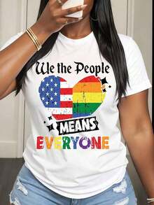 Camiseta de Mujer con la Bandera Americana, Corazón Arcoíris, "We The People" (Nosotros el Pueblo), LGBTQ, Talla Grande, Informal, de Verano, para Mujer - Blanco - Ver 2