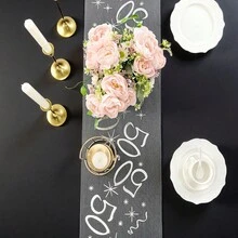 1pc Elegant Gold-Plated Birthday Decoration Table Runner, Suitable For 18th, 20th, 40th, 50th, 60th Birthday, Anniversary, Retirement Party Supplies, Happy Birthday Party Decor - Silver - View 22