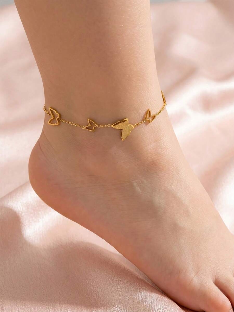 1条18K镀金精致喷砂蝴蝶吊坠脚链,纤巧简约,可叠戴,适合女孩和儿童,完美适用于夏季海滩、度假、节日、街头、派对、宴会、音乐节、甜蜜郊游和日常叠戴。 - 均碼 - 查看 1