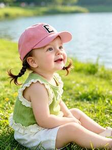 1pc Kids' Baseball Cap With 26 Alphabet Letters, Handmade Letter Design Style Baby Girls Sun Hat, Suitable For Outdoor Activities And Daily Wear, UV Protection - Pink - View 2
