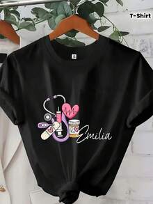 Camiseta de enfermera personalizada, Camiseta de enfermera con corazón, Camiseta de enfermera personalizada, Regalo para graduados de enfermería, Camiseta de enfermería, Regalos para enfermeras, Camiseta para la Semana de la Enfermera - Negro - Ver 7
