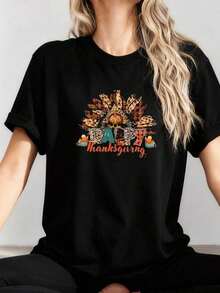1 Piece Of Minimalist Graphic T-Shirt For Women, Ideal For Camping, With Pine And Other Plant Print, Soft And Stretchy Fabric, Round Neck, Casual Top, Camping Clothes, Nature Inspired Design, Comfortable Fit, Everyday Wear, 180g 100% Cotton. - Black 1 - 查看 12