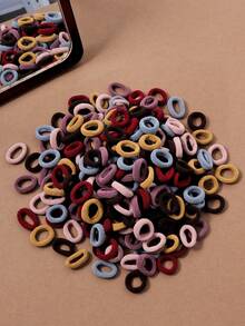 100pcs/Pack Small Elastic Hair Ties, Girls Colorful Rubber Bands For Ponytail, Solid Color Casual Cute Spandex (Stretch) Hair Accessories, Suitable For All Seasons - Multicolor - View 3
