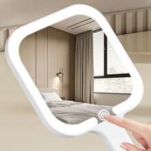LED Lighted Makeup Mirror, Handheld Illuminated Mirror, Travel Cosmetic Mirror, Dimmable Touch Screen, 3 Color Options, Compact & Portable Vanity Mirror, Travel Essential - Rechargeable Handheld Makeup Mirror Light - View 3