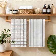 2 piezas Toallas de cocina con estampado geométrico a rayas de color té con leche, 15.75*23.62in(40*60cm), Paños de fibra de poliéster súper suaves, Accesorios de cocina modernos, Lavables a máquina, Adecuados para comedor, cocina, decoración diaria y regalos, Todas las estaciones - Multicolor - Ver 8