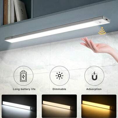 HBOWMDJIA 1 PC 1500mAh Motion Sensor Cabinet Lights, 3 Color Temperatures, Under Closet Lighting, Dimmable USB Rechargeable Kitchen Night Lights, Battery Powered Lights For Wardrobes Cabinets Stairs Hallway Shelves Foyer Kitchen Dresser