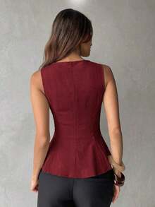Blusa sin mangas asimétrica color caqui - Burdeos - Ver 2