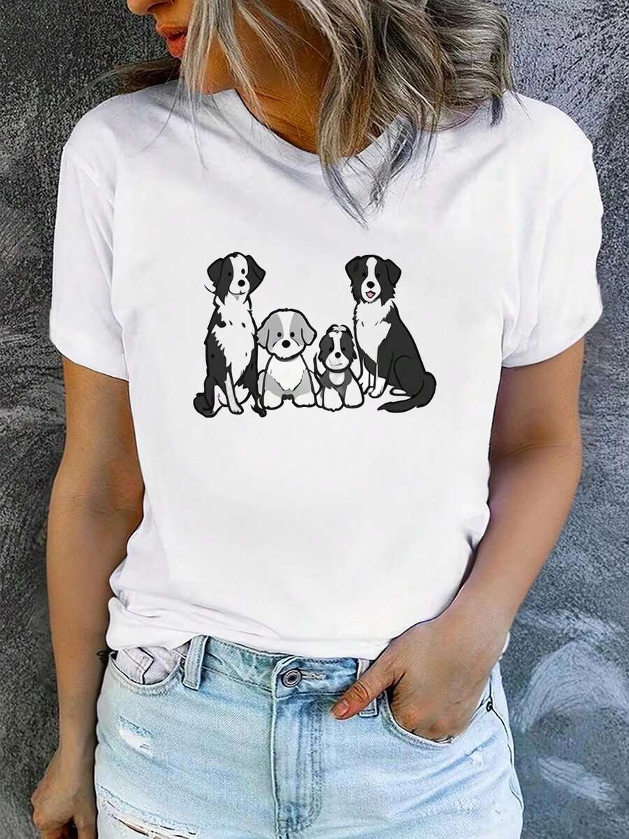 Camiseta de manga corta estampada para mujer con cuello redondo, moderna y casual, lavable a máquina, ajuste cómodo, estampado plano 2D, Blusas Para Mujer Casual 2D. - Blanco_03 - Ver 1