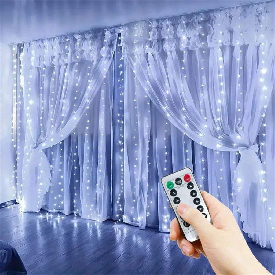 1套 遙控節日裝飾燈 6m X 3m / 236.22英吋 X 118.11英吋 USB供電仙女窗簾燈 經典款 白色氛圍燈 適用於臥室、派對、聖誕節、萬聖節、牆面裝飾