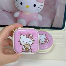Sanrio 1個裝 Hello Kitty 迷你圓形拉鍊零錢包，粉色與白色可愛卡通圖案手提包，適合收納硬幣、鑰匙、耳機，女性與女孩用便攜小錢包，附手柄緊湊收納袋，拉鍊開合設計，適合情人節、婚禮、生日禮物、旅行配件、畢業季、開學季 - 彩色 - 查看 4