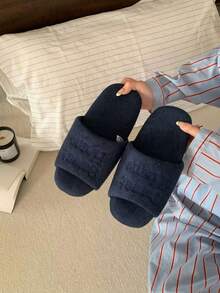 XIXITIAO Minimalist Letter Embroidered Couple Slippers, Breathable Quiet Indoor Floor Shoes, Soft Lightweight All-Season Indoor Slippers - Navy Blue - View 11