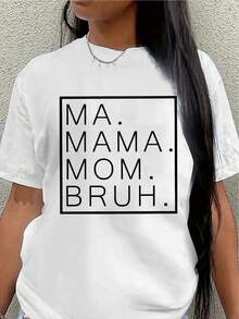Lightweight And Durable Short-Sleeved T-Shirt, Printed With The MA.MAMA.MAMA Logo. The "BRUH" Logo Is Perfect For Home, Kitchen, Or Casual Outdoor Wear, Offering A Comfortable Everyday Wearing Experience. Women's Casual Blouse - 白色 - 查看 7