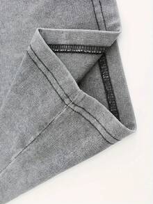 Camiseta de algodón lavado vintage para hombre y mujer - Morada, estilo casual urbano, con mangas caídas y cuello redondo, diseño con cita inspiradora. - Gris - Ver 3