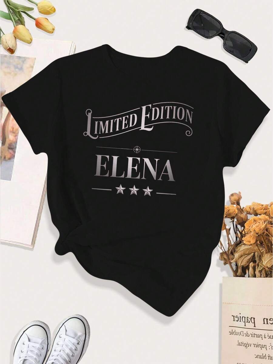 Camiseta de Mujer Edición Limitada Elena Vintage Art, Camiseta Deportiva Casual de Talla Grande para Mujer - Negro - Ver 1
