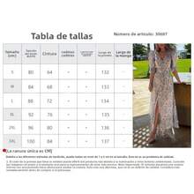 Vestido Largo Primavera Estampado Floral Cintura Ajustada Holgado Casual Estilo Europeo Elegante Moda Mujer - Azul - Ver 8