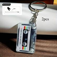 2pcs Retro Music Cassette Tape Keychains - Nostalgic Music Box Design, Colorful Tape Art Pattern, Acrylic Material, Suitable For Backpacks, Wallets And Accessories, Retro Aesthetic, Acrylic - Multicolor - View 9
