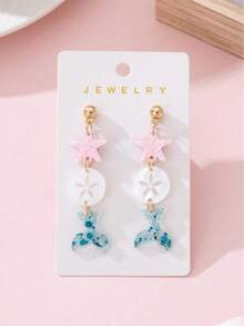 1 Pair Summer Beach Vacation Shiny Starfish, Shell, Fish Tail Design Fashion Jewelry Earrings, Perfect Gift For Kids Party And Holiday - Multicolor - View 2