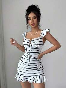 Women Midi Dresses - Black and White 2 - View 6