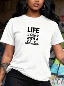 Camiseta Casual Unisex La Vida Es Mejor Con Un Chihuahua Regalo Para Dueño De Mascota Chihuahua Moda - Blanco - Ver 6