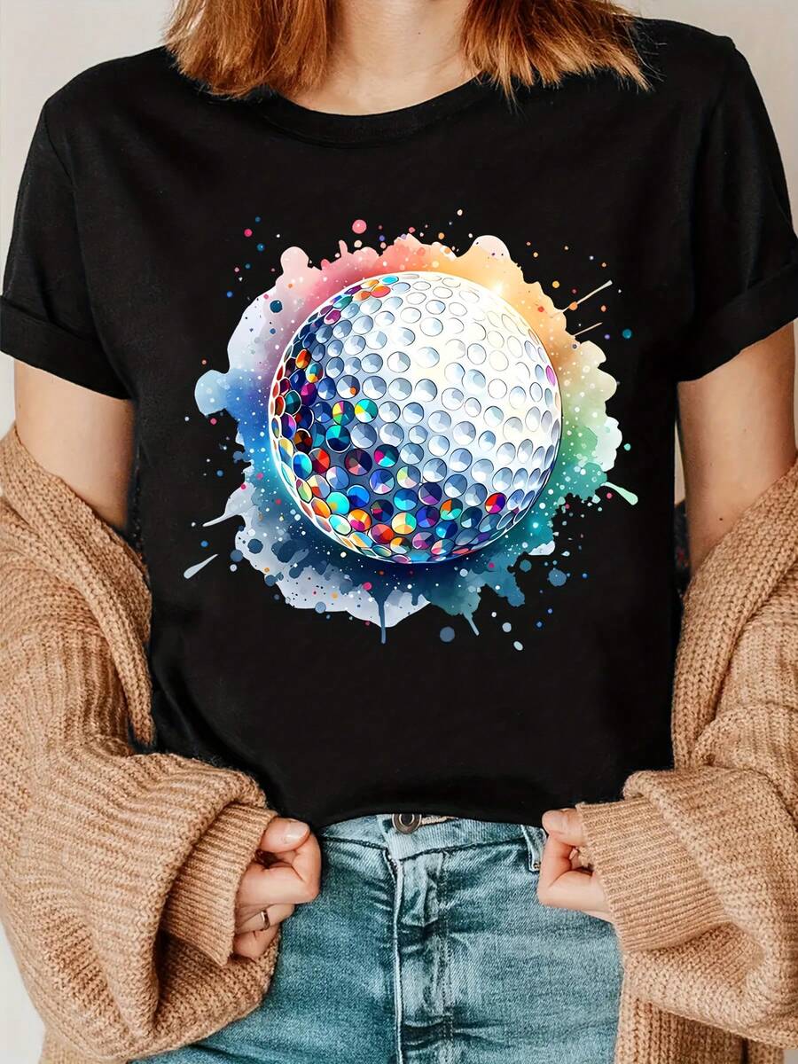 Pelotas de  estilo lavado de tinta, pelotas de  multicolores, camiseta estampada de regalo para entusiastas del