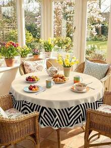 1/2pcs Tablecloth, Geometric Pattern Tablecloth Made Of Polyester Fiber, Suitable For Kitchen, Dining Room, Coffee Table, Dining Table, Picnic, Camping, Countryside Decor, Square Or Round Shape Available, Tabletop Protection, Holiday Decoration, Retro Style Design, Minimalist And Fashionable, Multi-Scene Applicable - Multicolor - View 10