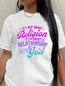This Short-Sleeved Polyester T-Shirt Features A Print That Reads, "This Has Nothing To Do With Religion, But With A Relationship With God." Lightweight And Durable, It's Suitable For Casual Wear At Home, Church, Or For Everyday Activities. The Comfortable Fit And Vibrant Colors Make It The Perfect Choice For Those Who Embrace A Faith-Based Lifestyle. - 白色 - 查看 7