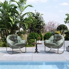Patio Rocking Chair With Padded Cushion Indoor Outdoor Comfy Papasan Rocker Chair With Upgraded Steel Frame Oversized Rattan Egg-Shaped Lounge Chair For Front Porch, Garden, Bedroom - Green - View 8