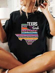 Camiseta 100% Algodón Retro de Texas con Diseño de Girasol y Leopardo, Estilo Rústico Negro, Orgullo Estadual, para Hombre y Mujer, Suave y Transpirable, Clásica, a la Moda, para Verano - Negro - Ver 1