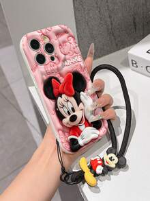 This Disney Mickey Mouse Lanyard Phone Case Is Fully Covered In TPU Material. It's Shockproof, Lightweight, And Compatible With IPhone17/16/11/13/15/15 Plus/15 Pro/15 Pro Max/12/14 Pro Max/11 Pro Max/12 Pro/12 Pro Max/13. This Phone Case Makes A Popular Birthday Gift Or Business Gift; It's Durable, Stain- And Fingerprint Resistant, And Suitable For Both Men And Women. The Set Also Includes A Mickey Mouse Phone Case And A Mickey Mouse Plush Bracelet. It's A Perfect Gift For Friends And Family. This Stylish Phone Case Is Fun, Lightweight, And Durable. IPhone17 Pro Max Phone Case, Minnie Mouse Phone Case. - trắng - Xem 3