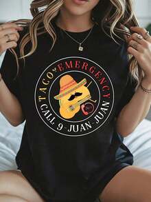 Camiseta Vintage de Algodón con Estampado "Cinco De Mayo Taco Emergency Call 9 Juan", Negra, Ropa Casual de Verano para Uso Diario - Negro - Ver 8