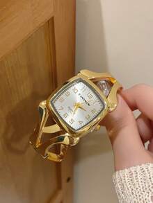 1 Stück Damen Quadratische Goldene Quarz Uhr, minimalistisch & modisch, geeignet für den täglichen Gebrauch, beste Geschenkwahl für Feiertage - Gold - Übersicht 2