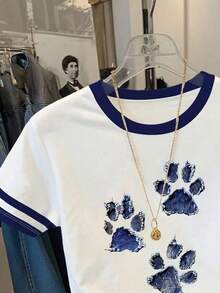 Camiseta casual de mujer de cuello redondo y manga corta con estampado de caballero - Blanco 3 - Ver 4