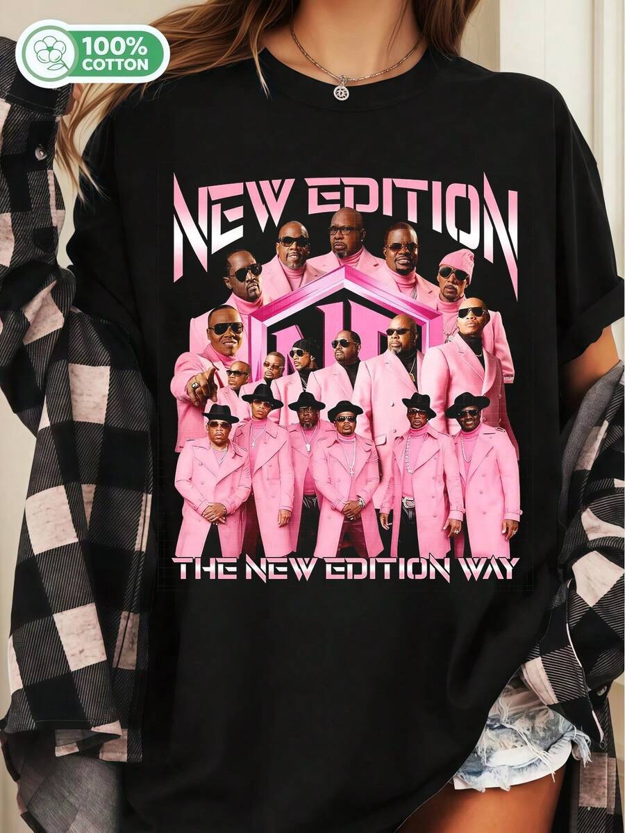 New Edition The New Edition Way Retro Cotton T-Shirt 80s R&B Group Fan Tee - Black - View 1