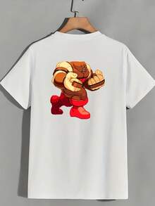 Women's Size 180g T-Shirt With Cartoon Character Print, Short Sleeve, Casual And Loose Style For Summer, Suitable For Family Gatherings, Office Team Building Gifts, 2024 Fashion - Unisex Cotton Loose Short Sleeve Round Neck Urban Vintage Style T-Shirt. - 白色 - 查看 2