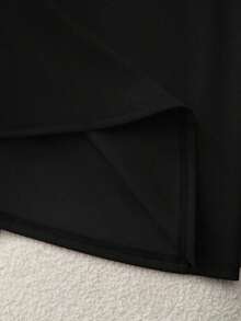 Vestido casual elegante con diseño de hombros y cintura ceñida de manga corta rojo, adecuado para vacaciones de verano - Negro - Ver 6