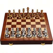 Easytoday Luxury 11.81 Inch Wooden Chess Board Set With Weighted Zinc Alloy Chess Pieces, Portable Foldable Chess Board, Ideal Gift For Halloween, Thanksgiving, Christmas - Gold - View 7