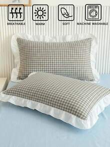 1pc/2pcs Mint Chocolate Tone Small Checkered Pillowcase (Pillow Insert Not Included), Comfortable And Breathable Polyester Fiber Material, Suitable For All Seasons, Can Be Used For Bedroom Scenes, Home Decor, Simple And Classic Style, Checkered Pillowcase, Mint Chocolate Aesthetic, Comfortable Bedding, Classic Decoration, Bedroom Essentials, Popular Home Style - Multicolor - View 4