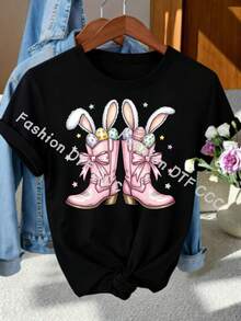 Una camiseta de manga corta para mujer, moderna, a la moda, retro, casual y holgada, adecuada para actividades al aire libre en primavera y verano.Camiseta de manga corta para mujer, retro, elegante, exquisita, moderna y con estilo, de tela gruesa, con estampados que presentan orejas de conejo, botas rosas, huevos de Pascua y elementos de estrellas.Perfecta para ropa casual de calle, deportes, regalos, Día de San Valentín, Carnaval, Pascua y celebraciones de fiestas.blusas para mujer,blusas casuales para dama,tops,, mujer premium,y2k,playeras de mujer curvy,ofertas y liquidaciones ropa mujer,playeras deportivas para mujer,,playeras de hombre, mujer,blusas>elegante SC1M - Negro - Ver 1