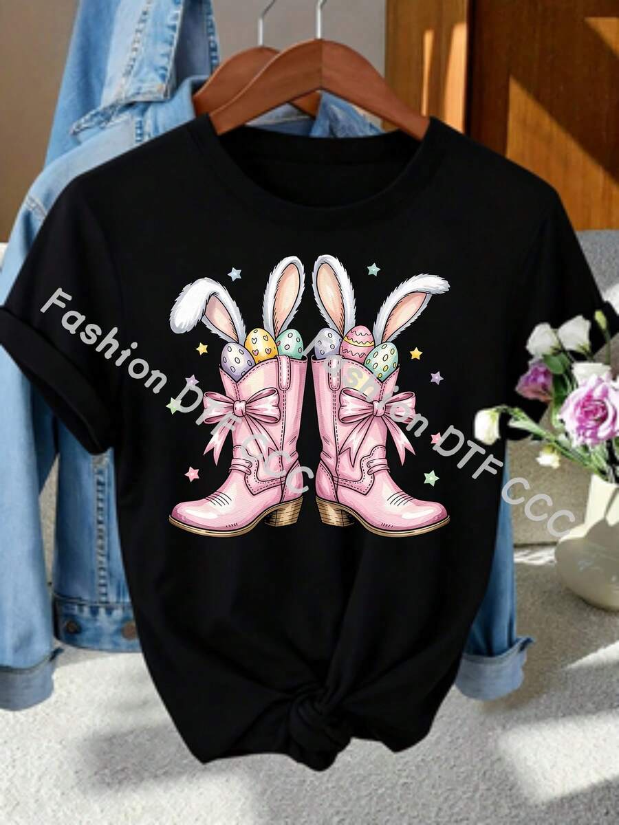 Una camiseta de manga corta para mujer, moderna, a la moda, retro, casual y holgada, adecuada para actividades al aire libre en primavera y verano.Camiseta de manga corta para mujer, retro, elegante, exquisita, moderna y con estilo, de tela gruesa, con estampados que presentan orejas de conejo, botas rosas, huevos de Pascua y elementos de estrellas.Perfecta para ropa casual de calle, deportes, regalos, Día de San Valentín, Carnaval, Pascua y celebraciones de fiestas.blusas para mujer,blusas casuales para dama,tops,, mujer premium,y2k,playeras de mujer curvy,ofertas y liquidaciones ropa mujer,playeras deportivas para mujer,,playeras de hombre, mujer,blusas>elegante SC1M - Negro - Ver 1